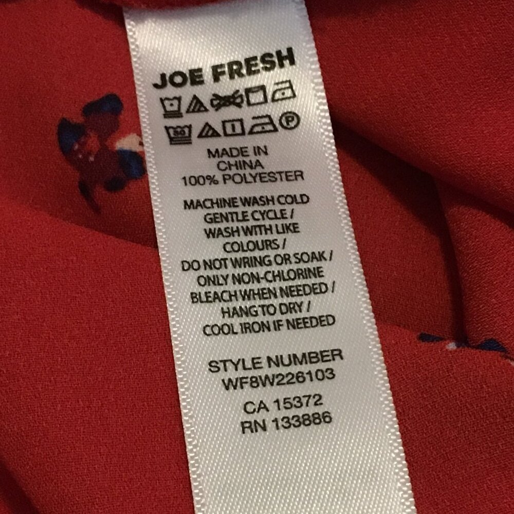 Joe Fresh Poppy Red Sheer Floral Blouse Peasant Sleeve V-Neck XL - Picture 11 of 16
